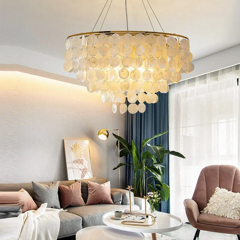 Afralia™ Modern LED Chandelier Lights - Elegant Shell Pendant Lamps