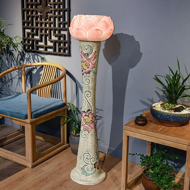 Afralia™ Zen Lotus Floor Lamp Chinese Style for Hotel Villa Study Room Lighting