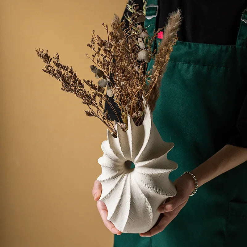 Afralia™ Conch Shape Ceramic Vase for Artificial Flower Arrangements