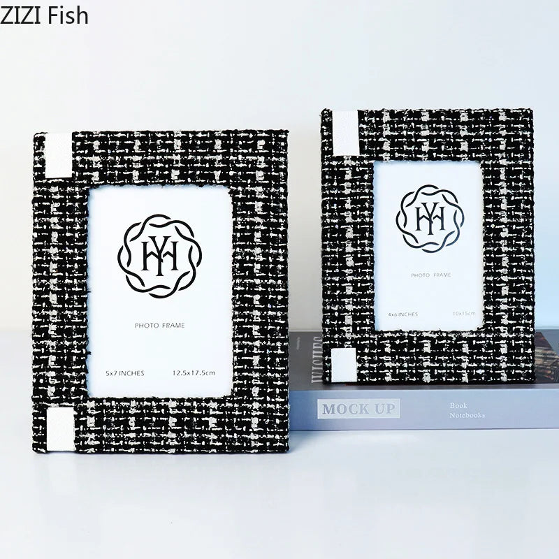 Afralia™ 6x7 Inch Fabric Framed Portrait Photo Frame for TV Cabinet Decor