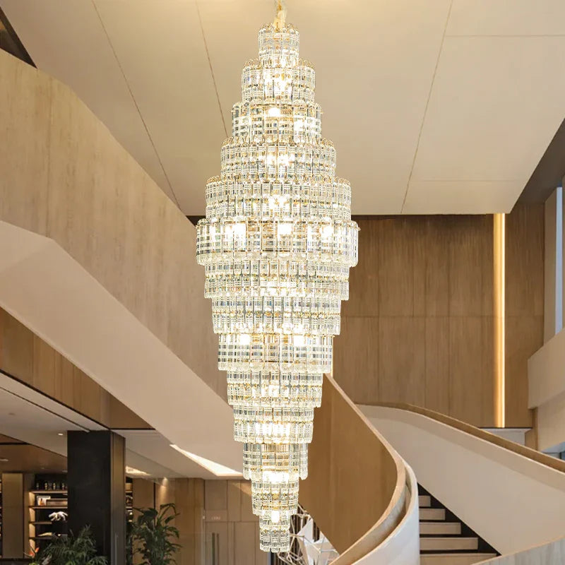 Afralia™ Crystal Spiral Staircase Chandelier: European Style Living Room Lighting