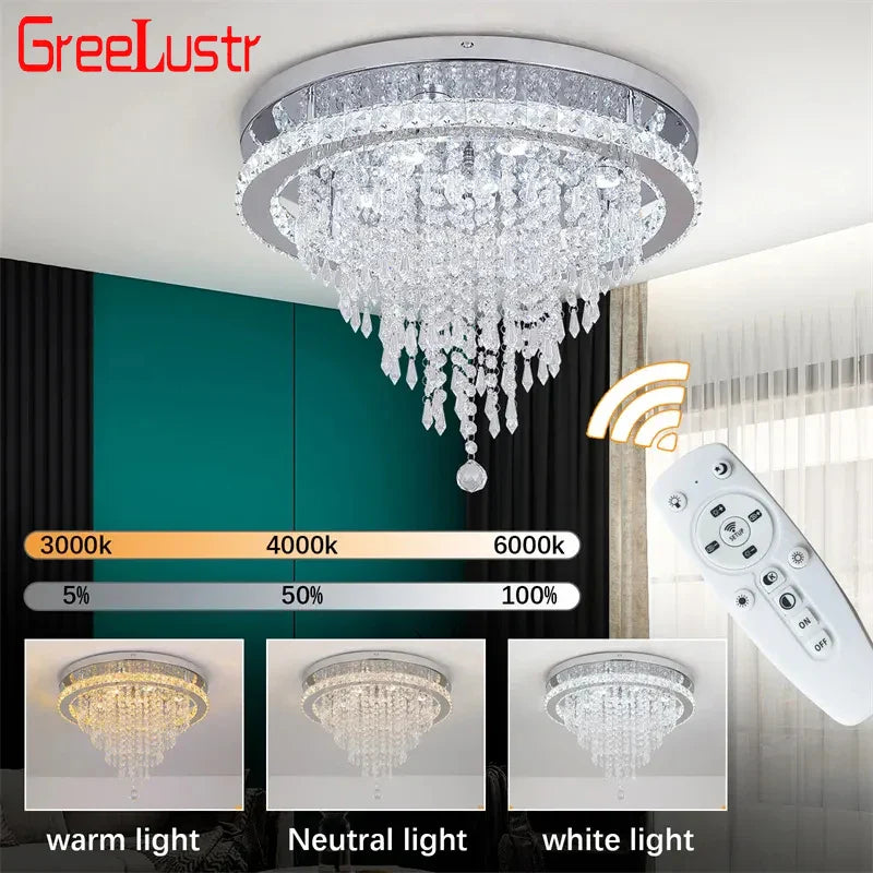 Afralia™ Crystal LED Ceiling Chandelier: Remote Dimming Round Lamp for Luxury Home Decor