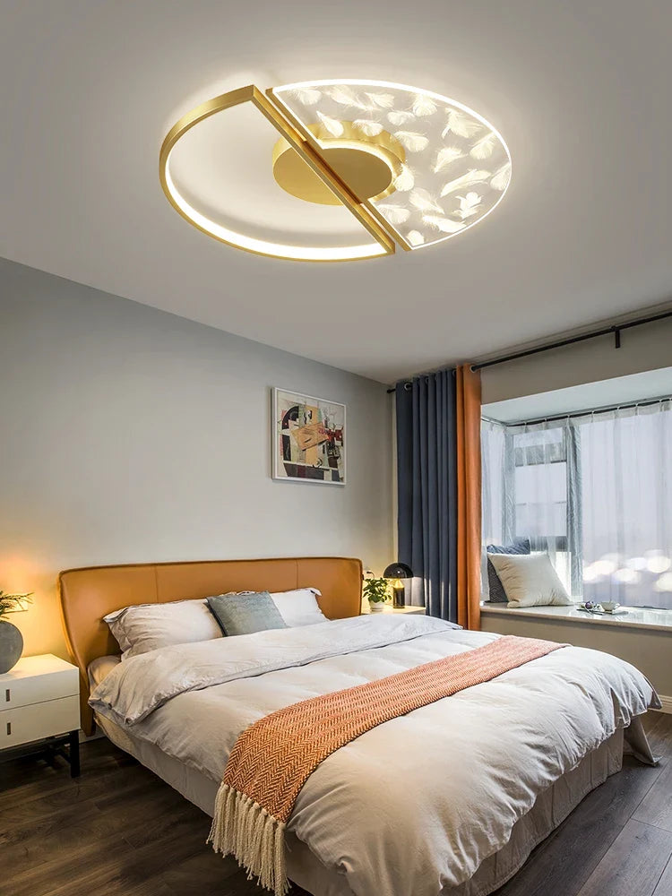 Afralia™ Semicircle Feather LED Ceiling Light for Bedroom Living Room Decor
