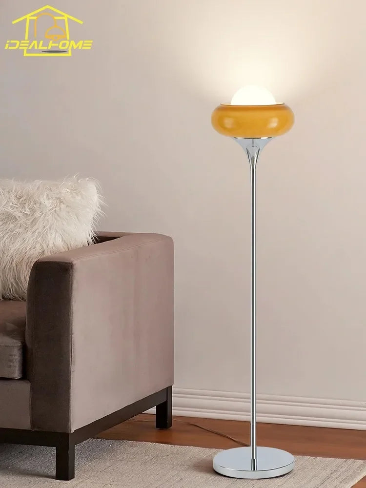 Afralia™ Glass Iron LED Floor Lamp Modern Decor Art Stand Light Bedside Study Living