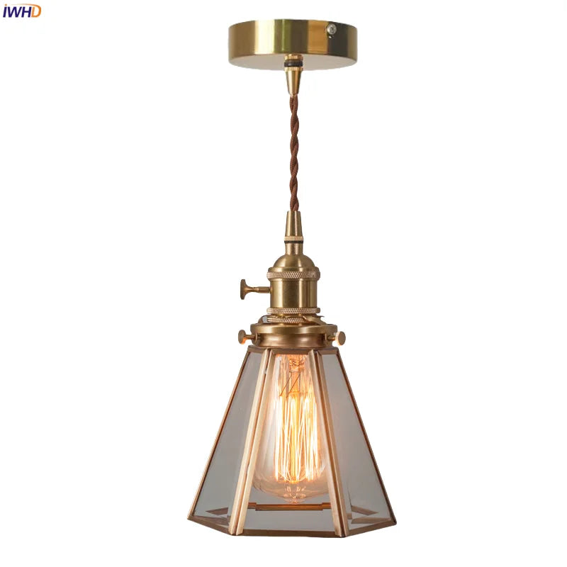 Afralia™ Glass LED Pendant Lights Japanese Brass Hanging Lamp for Kitchen Living Room