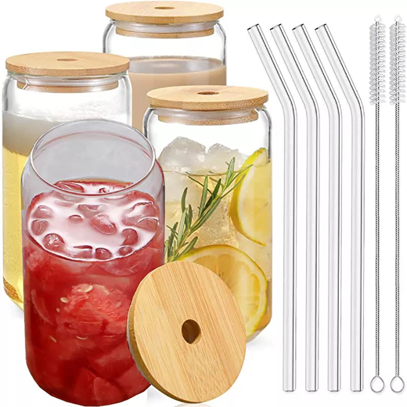 Afralia™ Glass Cup Set with Bamboo Lid: Bubble Tea, Coffee, Wine, Milk Tea Mug.