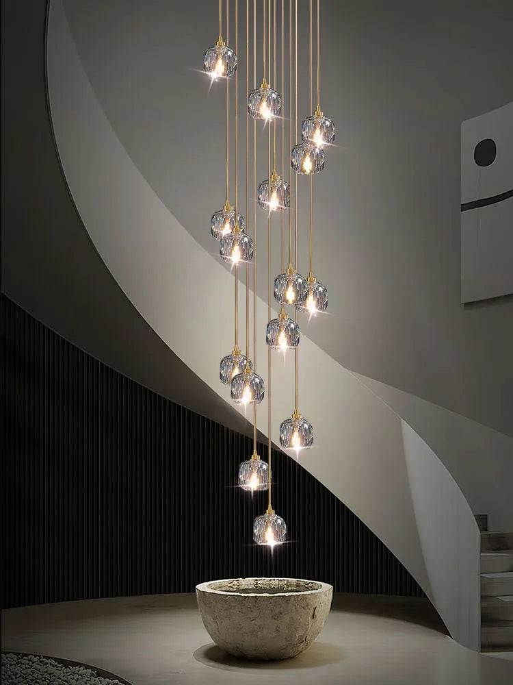 Afralia™ Crystal Stainless Steel Staircase LED Chandelier for Modern Luxury Interiors