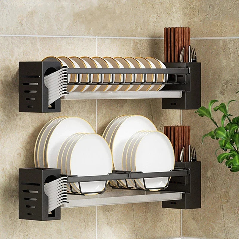 Afralia™ Kitchen Wall Organizer Rack Utensil Drainer Storage Holder Shelves