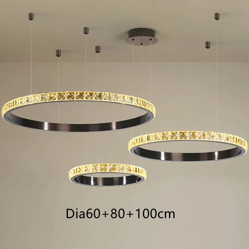 Afralia™ Luxury Crystal Circle Chandelier for Living Room Dining Hotel LED Pendant Lighting