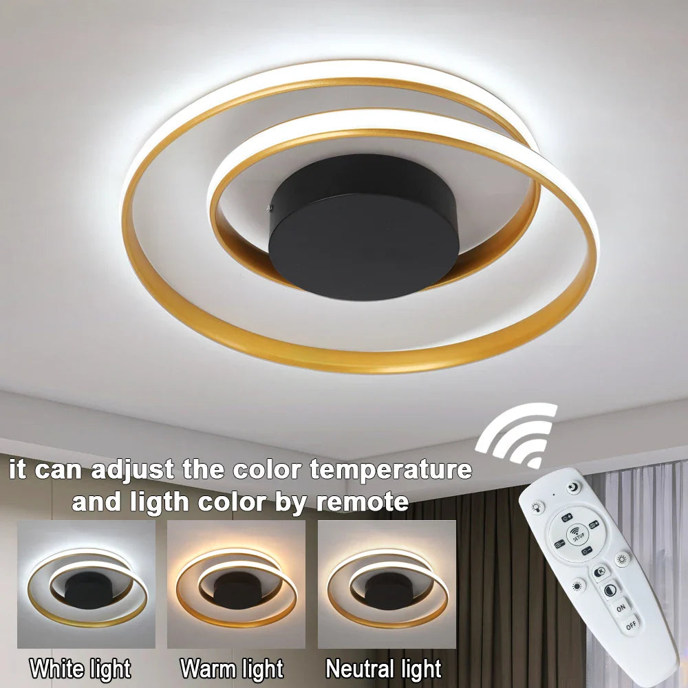 Afralia™ Dimmable LED Chandelier Light Remote Ceiling Lamp Gold White Black Fixture