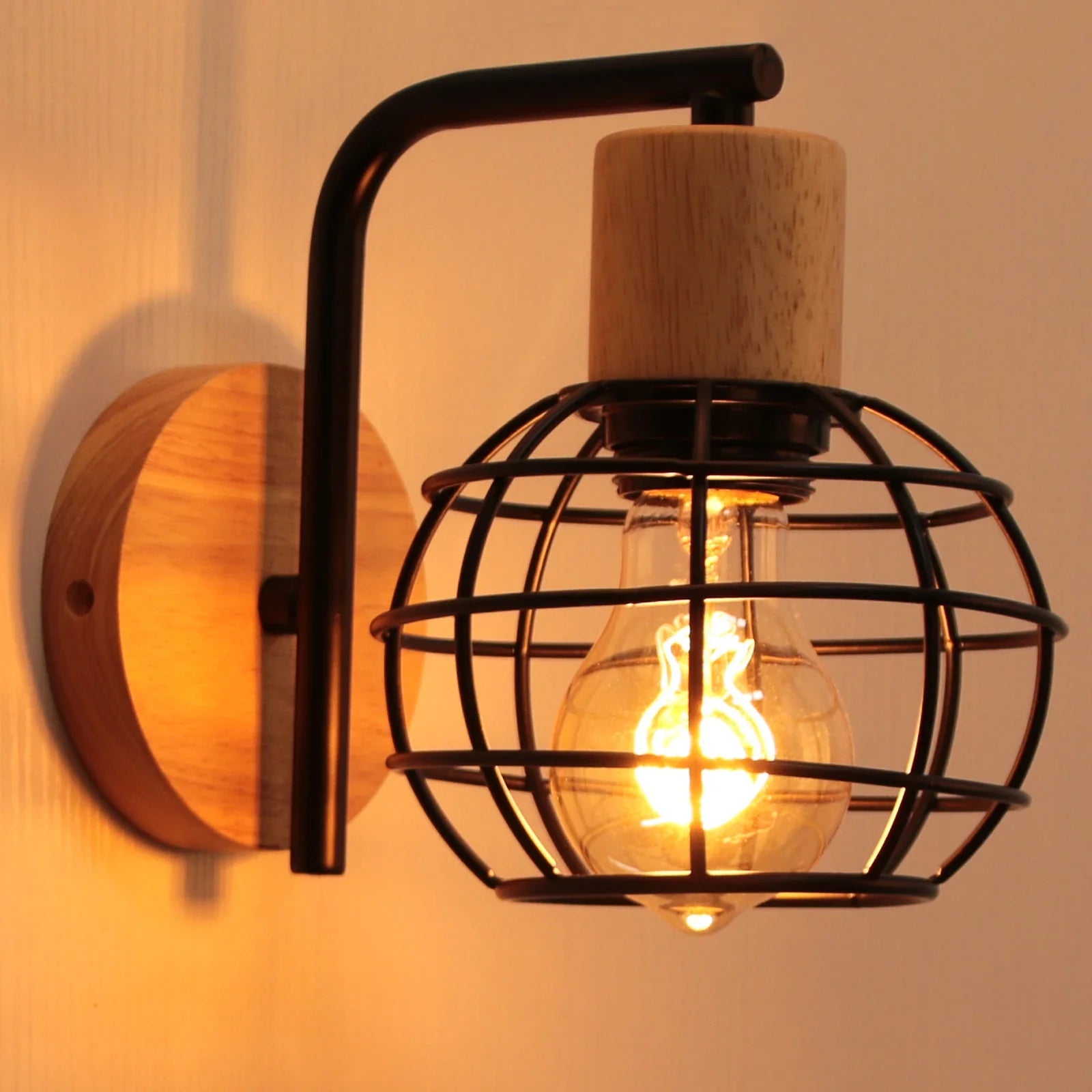 Afralia™ Iron Wood Wall Lamp Shade: Nordic Indoor Sconce for Bedroom, Living Room, Restaurant
