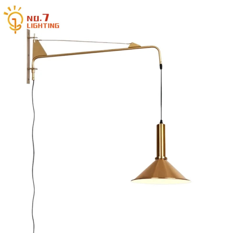 Afralia™ Gold/Black Swing Arm Wall Lamp LED E27, Adjustable & Rotatable Sconce