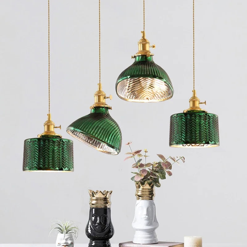 Afralia™ Nordic Green Minimalist Glass Chandelier - Creative Brass Wall Lights for Personality Decor