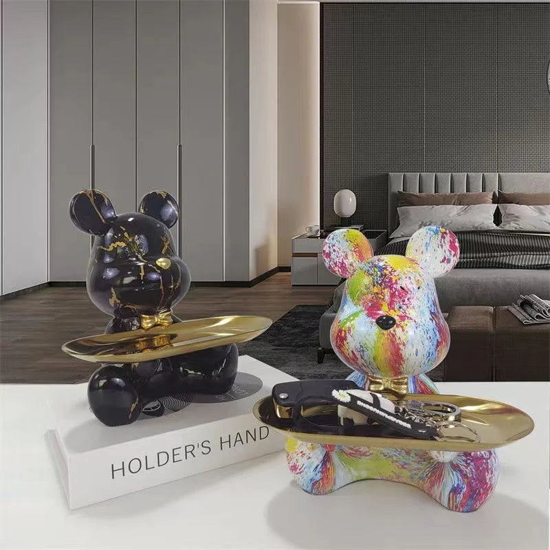 Afralia™ Graffiti Bear Figurine: Modern Animal Statue & Key Storage Shelf