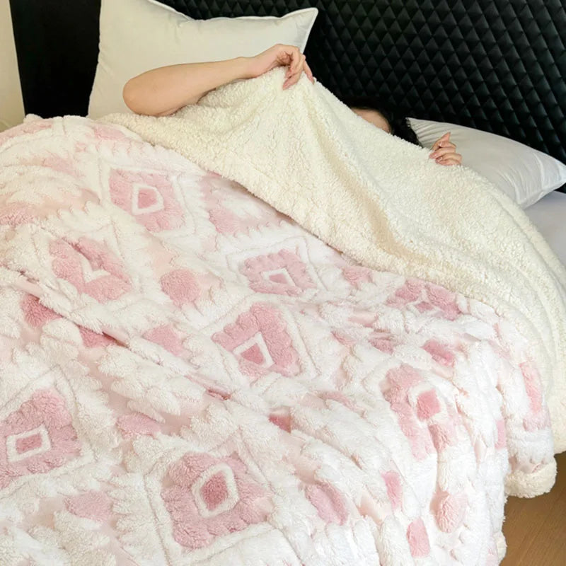 Afralia™ Geometric Jacquard Taff Velvet Blanket Lamb Wool Warm Nap Bed Sheets