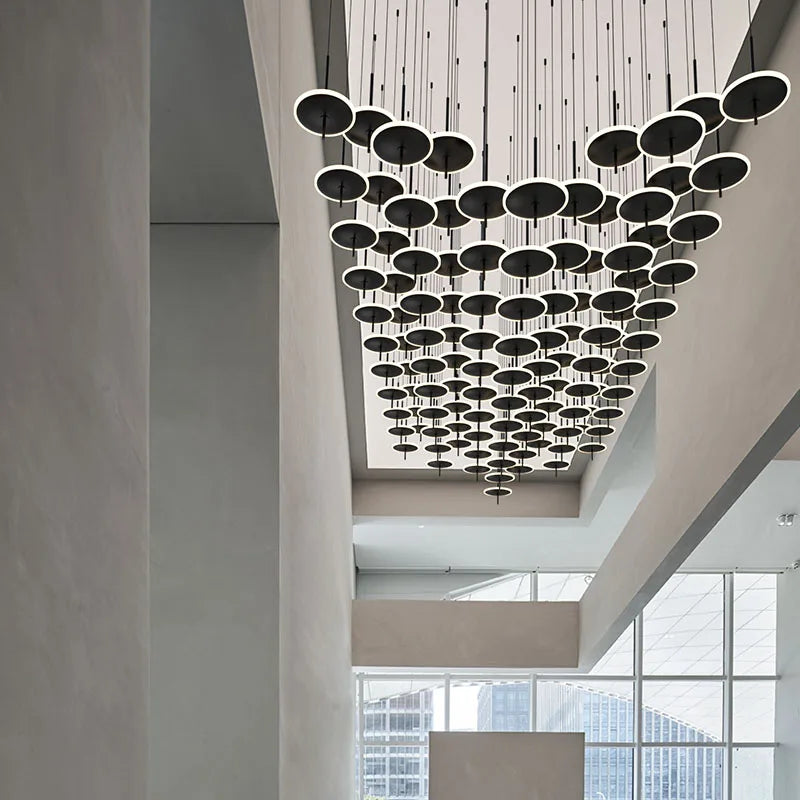 Afralia™ Modern Black Iron Art Circular Chandelier for Living Room, Hotel - Custom Large Chandeliers