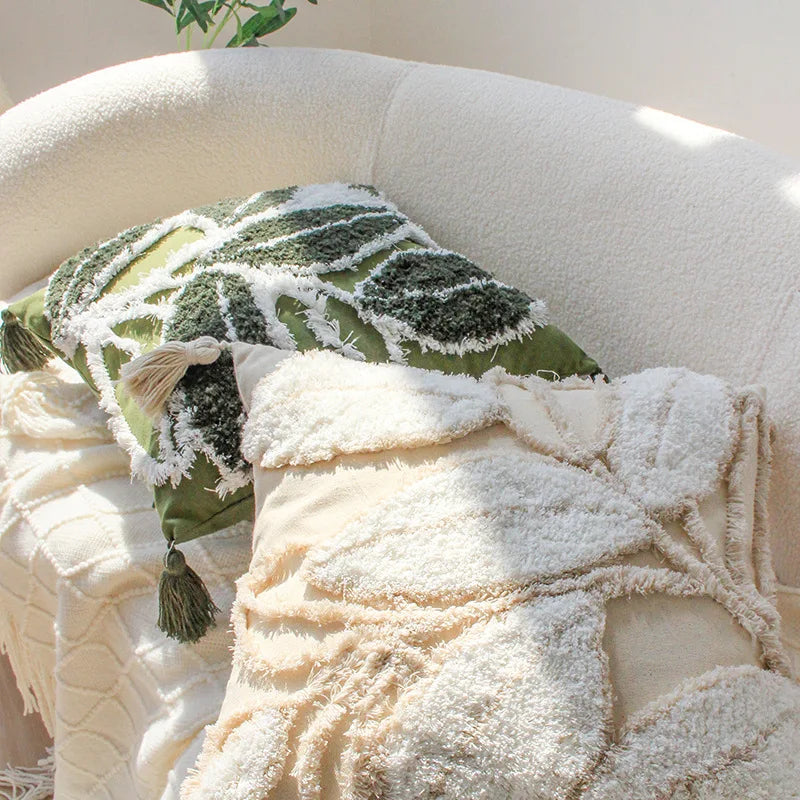 Afralia™ Embroidered Tufted Cotton Canvas Pillow Cover 45*45cm for Living Room