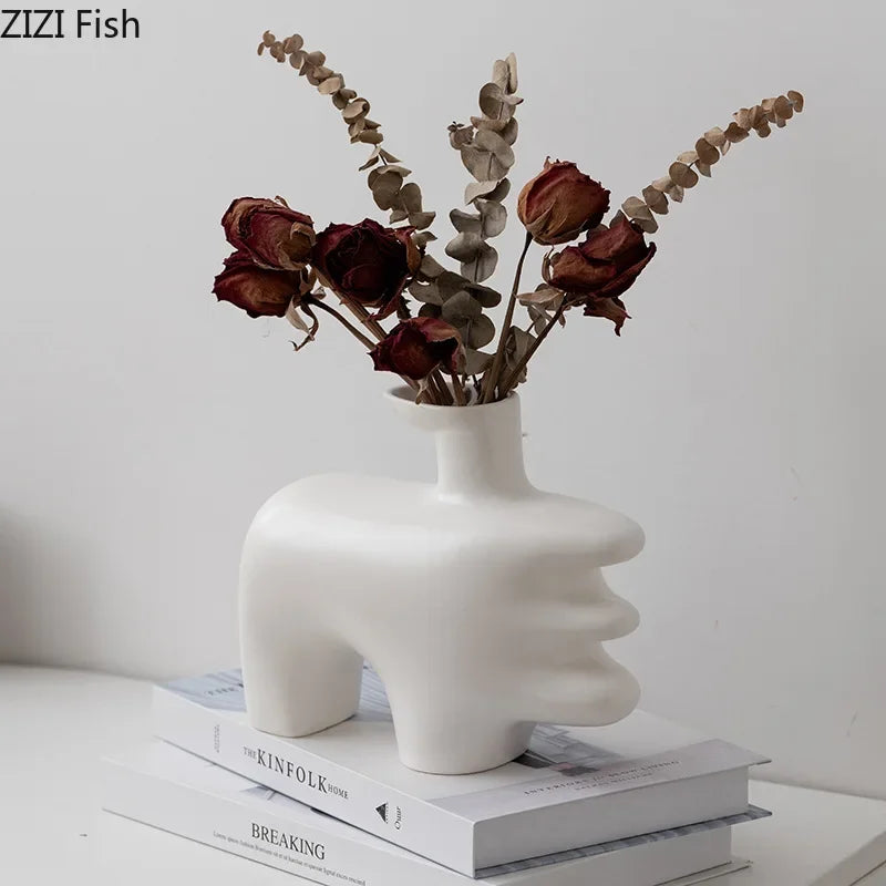 Afralia™ Thumbs Up Ceramic Vase Abstract Art Plant Pot Aesthetic Room Decoration