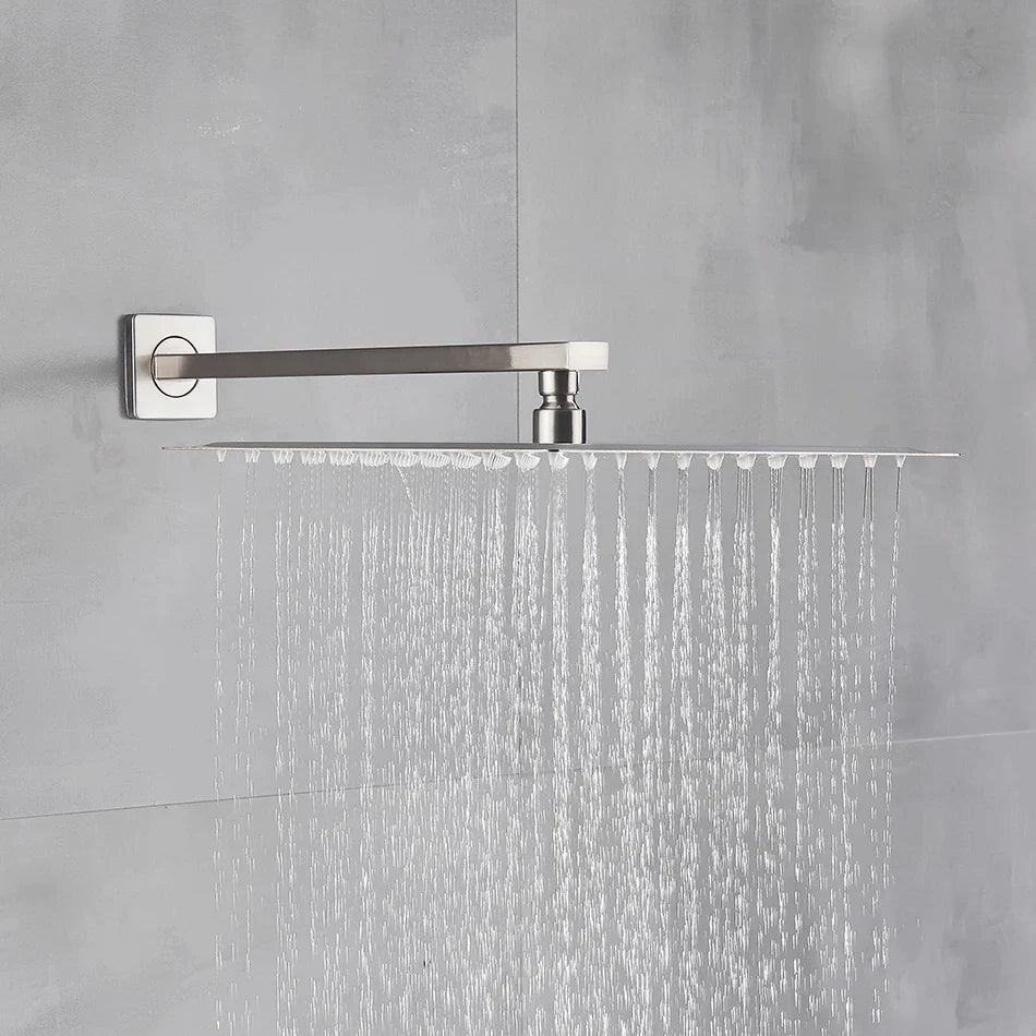Afralia™ Brushed Nickel Rainfall Shower Head with Shower Arm - Ultra Thin Top Sprayer