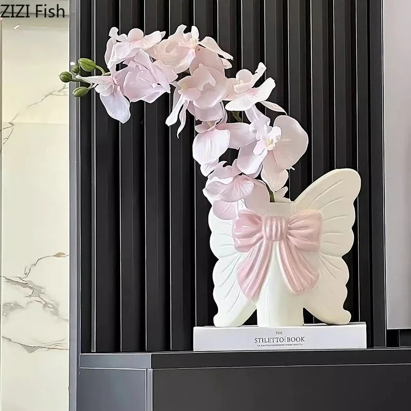 Afralia™ Butterfly Ceramic Vase Flower Pots Modern Aesthetic Room Decor
