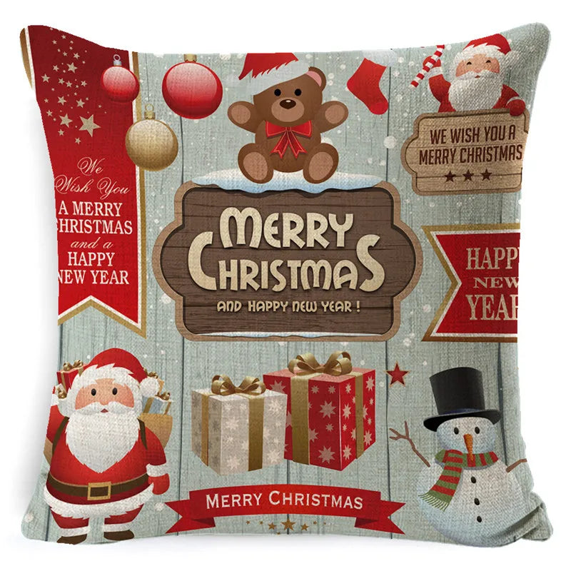 Afralia™ Christmas Deer Linen Pillow Cover 45x45cm for Home Sofa Decor