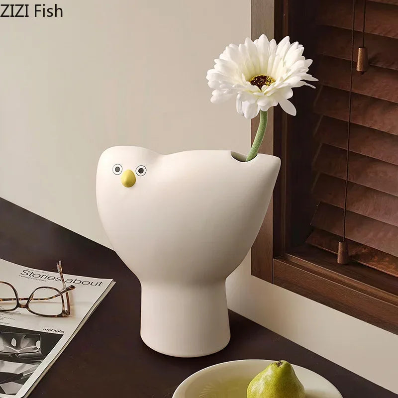 Afralia™ Ceramic Bird Vase Desk Decor with Artificial Flowers for Aesthetic Room Ambiance