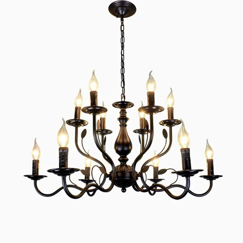 Afralia™ French Candle Chandelier Black Iron Industrial Vintage Farmhouse Lighting