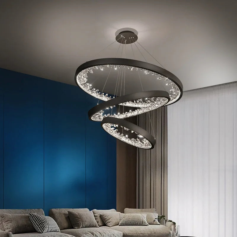 Afralia™ Modern Loft Crystal Chandelier LED Light for Villa Living Room and Bedroom