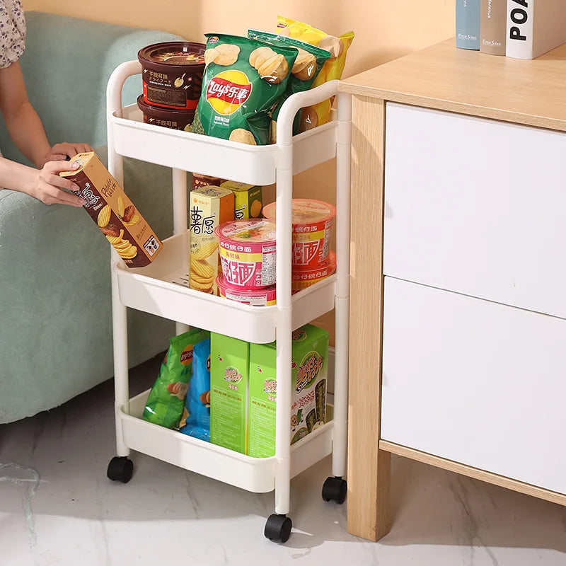 Afralia™ Kitchen Storage Cart Rolling Utility Organizer Rack Shelf Trolley Cart