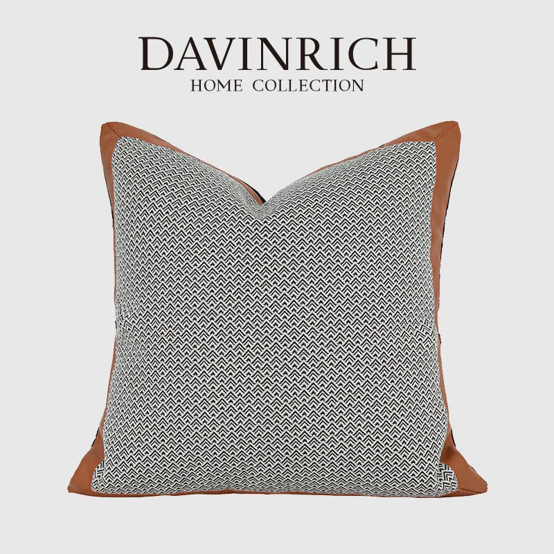 Afralia™ Fish Scale Geometric Jacquard Cushion Covers with Leather Edged Detail