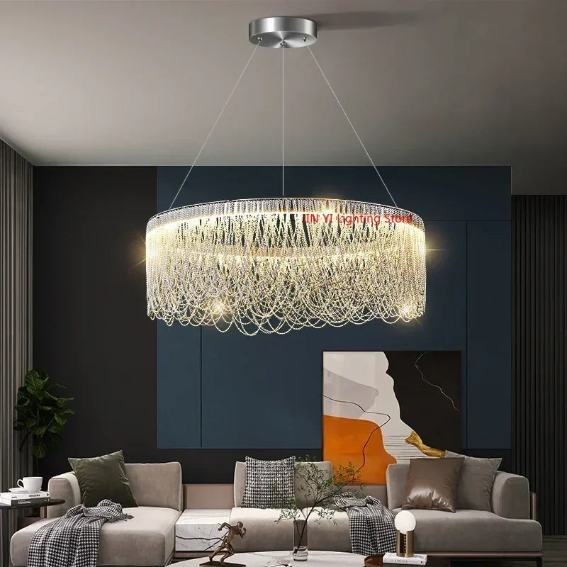 Afralia™ LED Chrome Tassel Chandelier for Home Living Dining Bedroom Decor