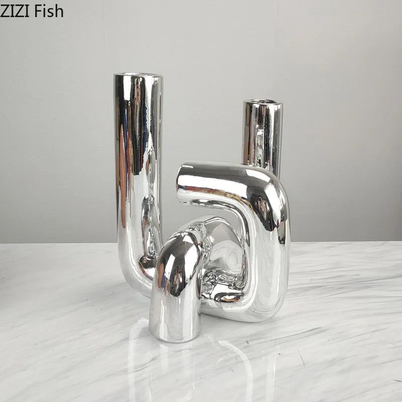 Afralia™ Curved Pipeline Ceramic Vase for Abstract Decorative Flowers Arrangement