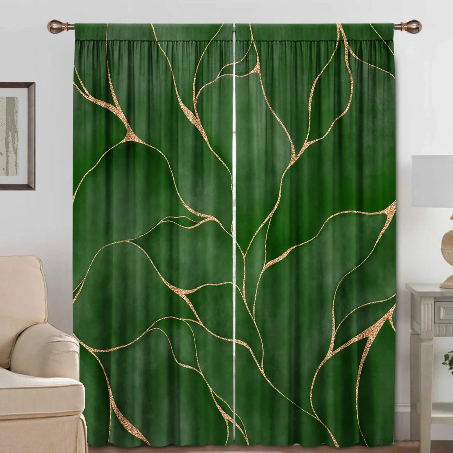 Afralia™ Green Turtle Leaf Curtains for Kitchen, Coffee Shop, Living Room - Stylish Home Decoration