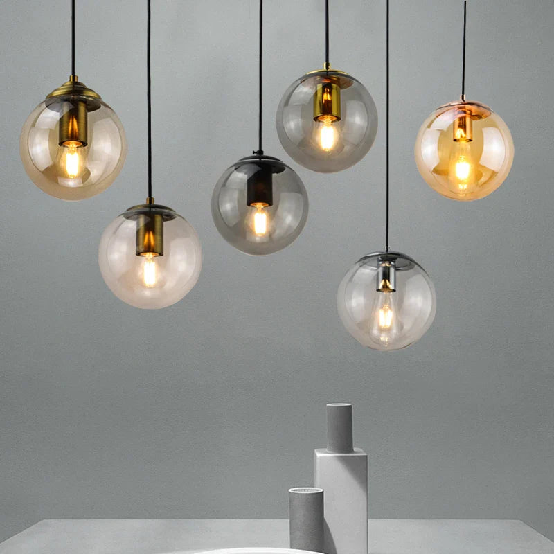 Afralia™ Modern Glass Chandelier for Bar Counter, Restaurant - Gold/Silver Metal, Amber Glass Suspension Lamp