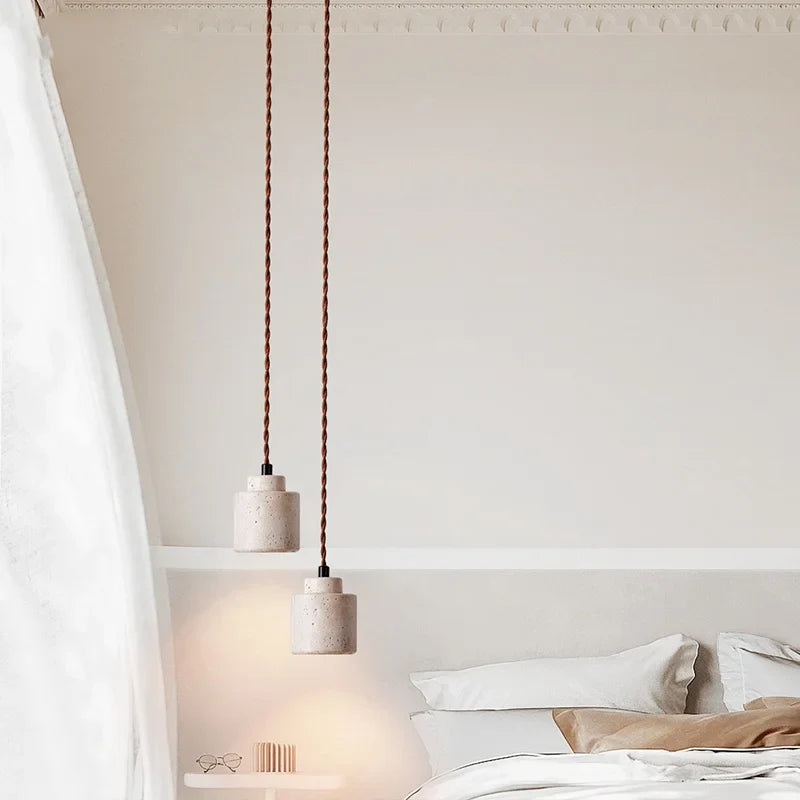 Afralia™ LED Hanging Light Fixture Yellow Travertine Nordic Wire Adjustable Pendant Lamp