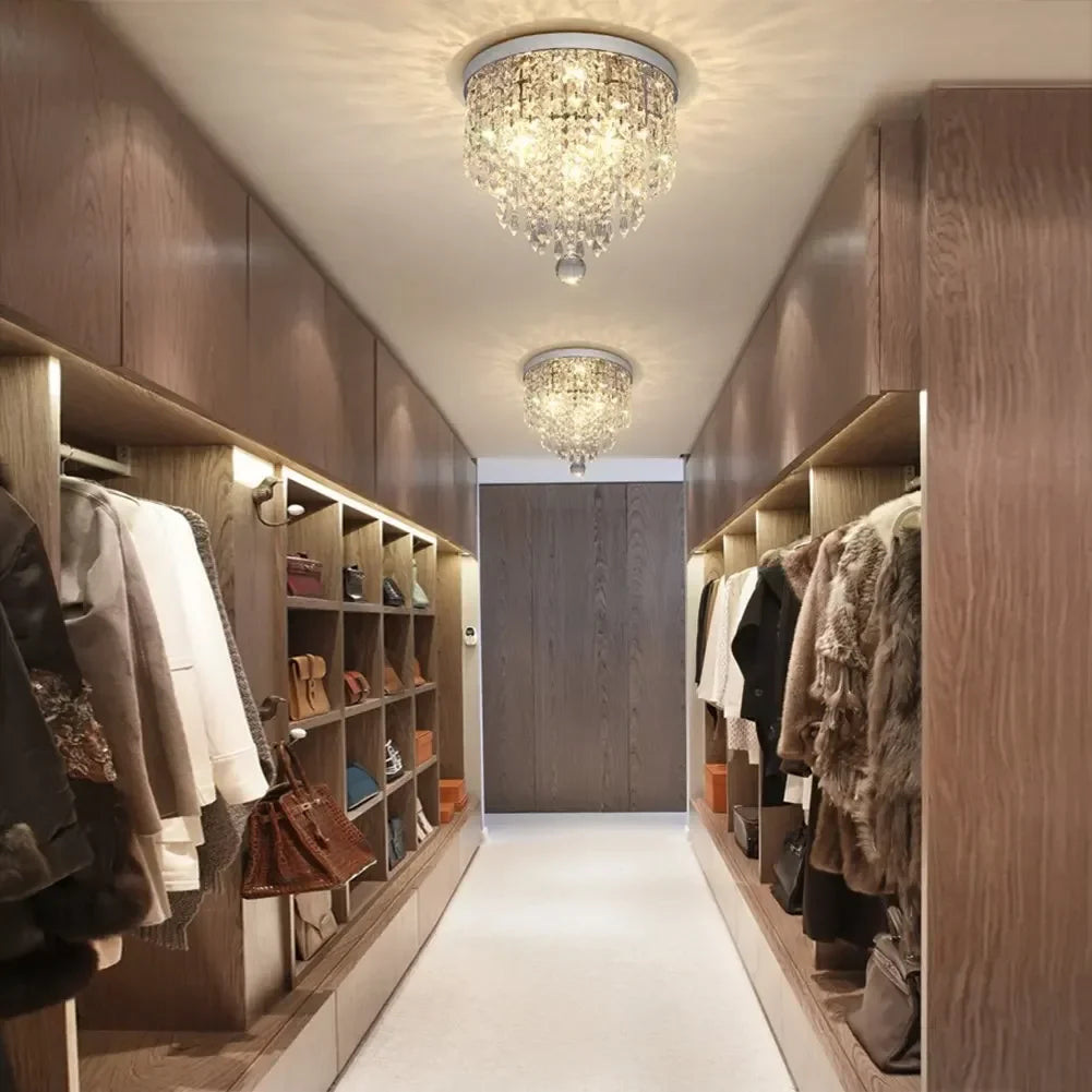 Afralia™ Crystal Ceiling Chandelier: Luxury LED Light for Living Room Hallway Balcony