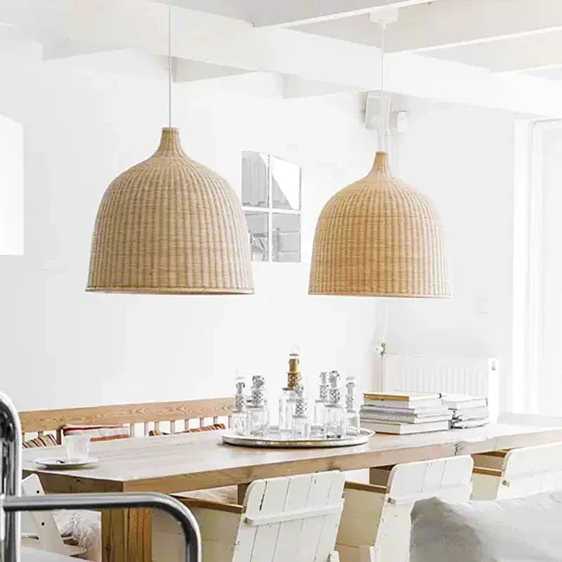 Afralia™ Bamboo Weaving LED Pendant Lights for Home Decor and Dining Room