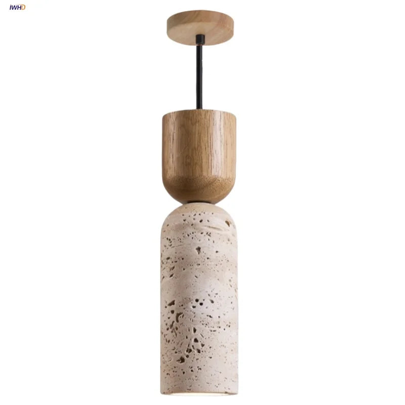 Afralia™ Yellow Travertine LED Pendant Light - Modern Wood Nordic Hanging Lamp