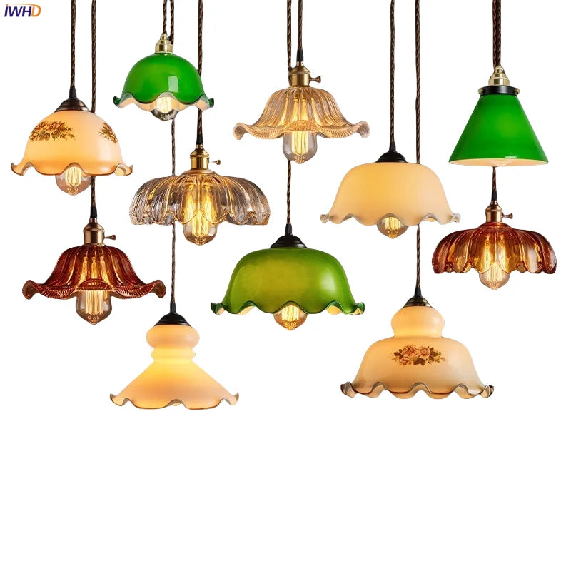 Afralia™ Vintage Glass LED Pendant Chandelier for Home Decor