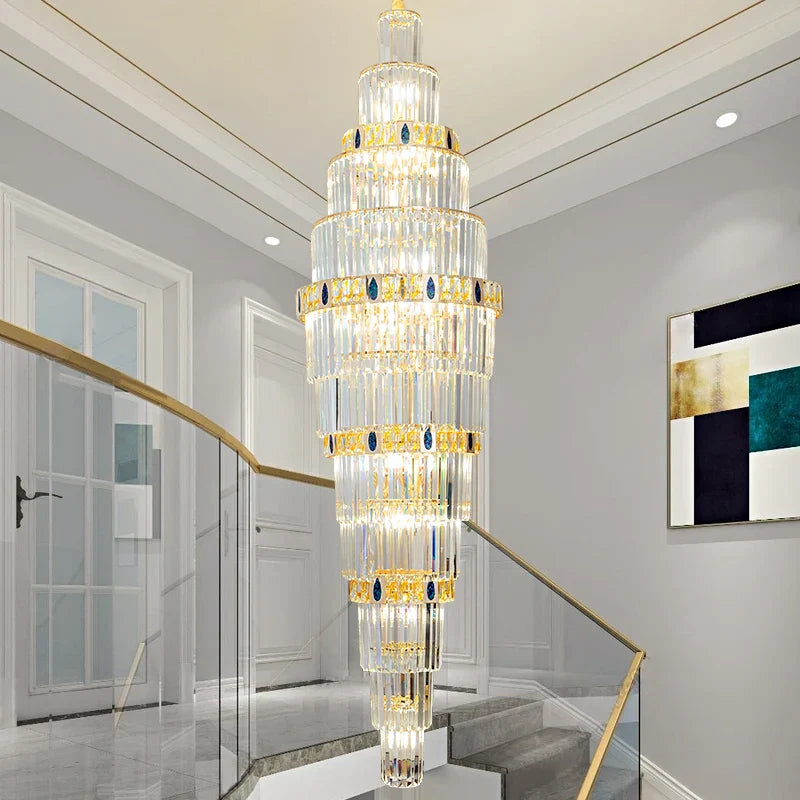 Afralia™ Crystal Chandelier: Duplex Building Spiral Staircase Contemporary Light Luxury Fixture