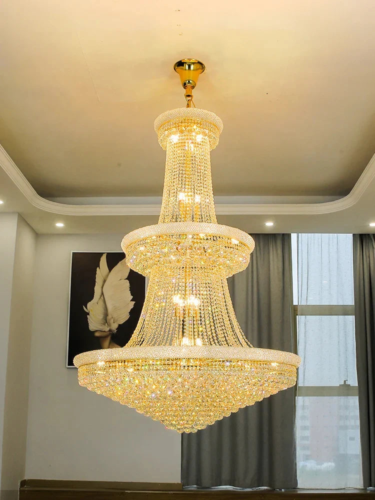 Afralia™ European Luxury Crystal Chandelier for High Ceilings