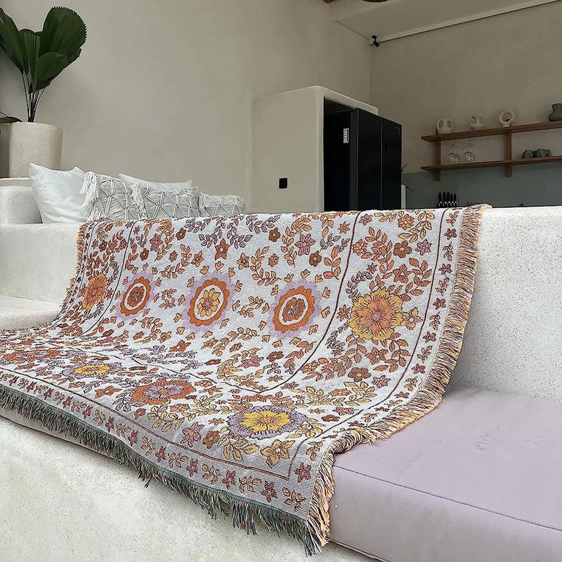 Afralia™ Boho Floral Sofa Throw Blanket