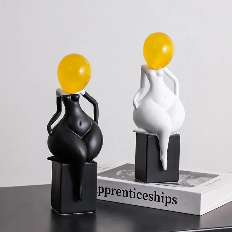 Afralia™ Abstract Art Female Body Decor Figurines Black White Resin Home Decor