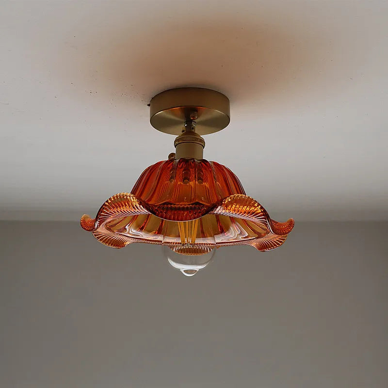 Afralia™ Vintage Amber Lotus Glass Copper Ceiling Lights for Living Room Aisle Corridor
