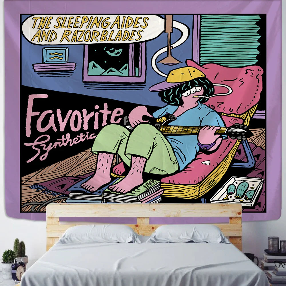 Afralia™ Cute Girl Cartoon Tapestry Wall Hanging for Kawaii Aesthetics Room Decor