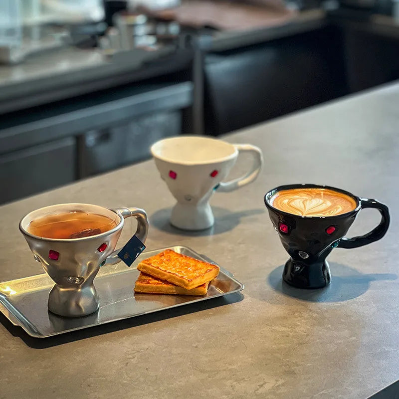 Afralia™ Gemstone Setting Ceramic Breakfast Mug with Handle