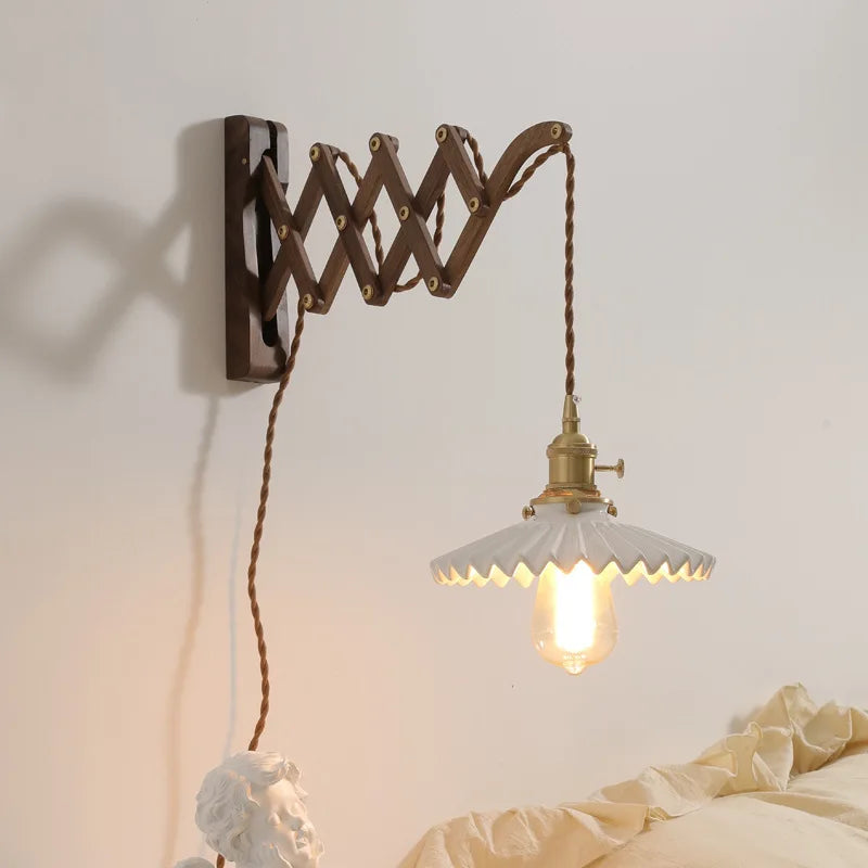 Afralia™ Ceramic Walnut Wall Sconce with Knob Switch for Bedroom Living Room