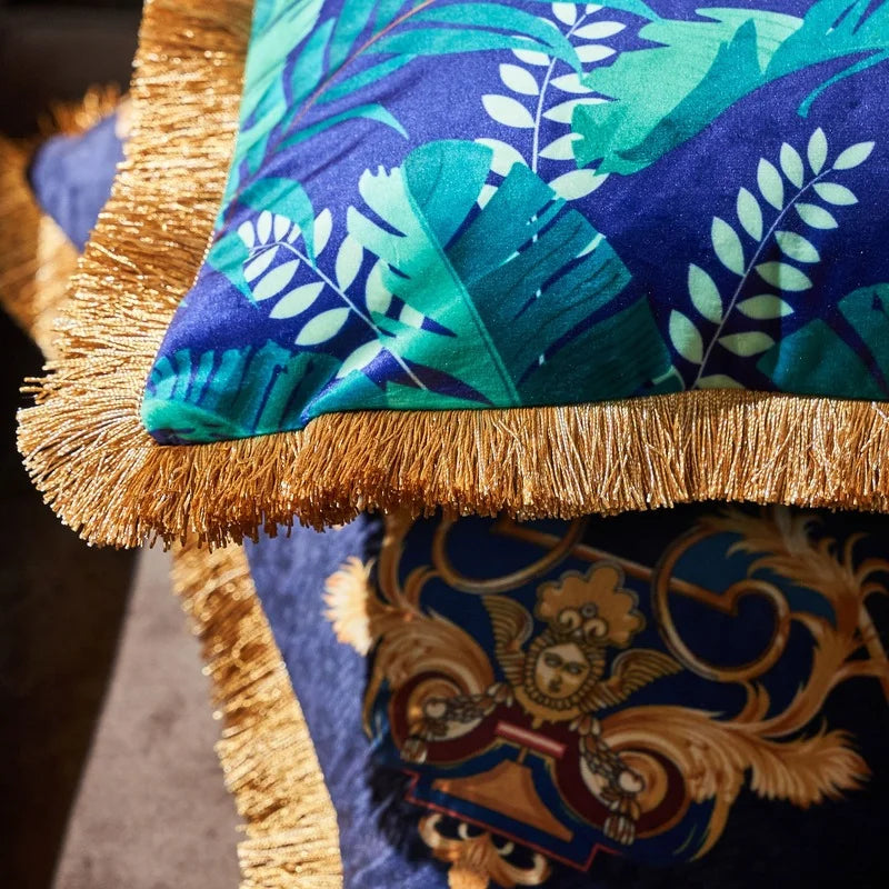 Afralia™ Jungle Animal Collection Cushion Cover with Gold Tassel Fringe - Luxury Satin Pillowcase