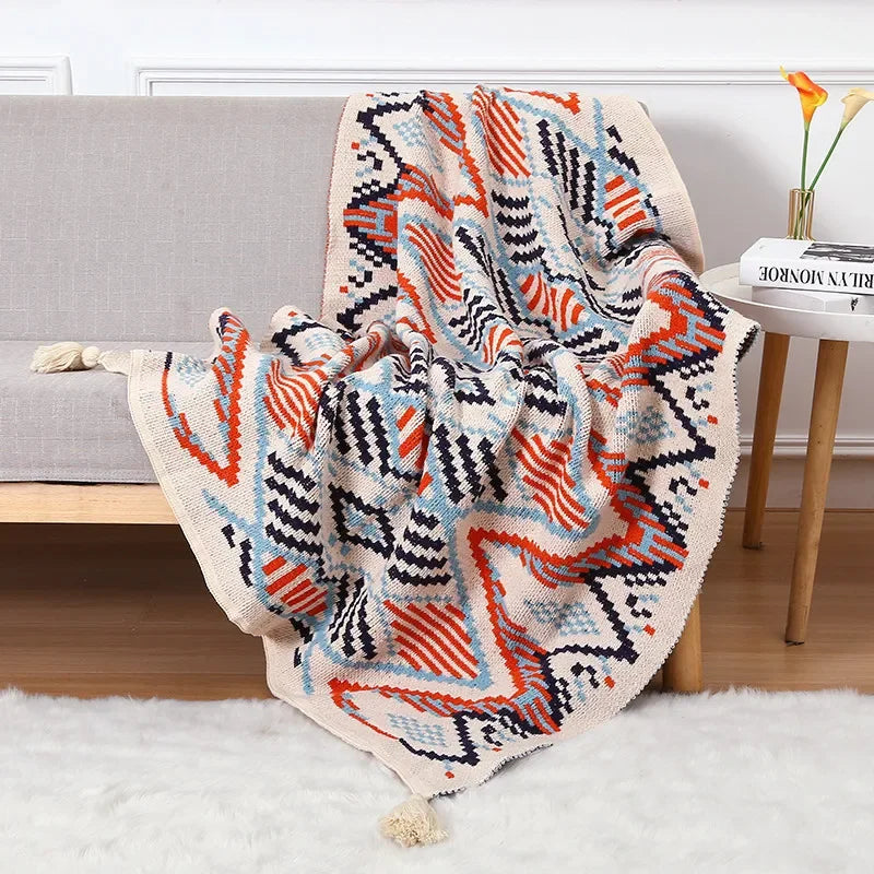 Afralia™ Bohemian Knitted Sofa Blanket: Multi-Functional Decor for Home & Travel, All Seasons