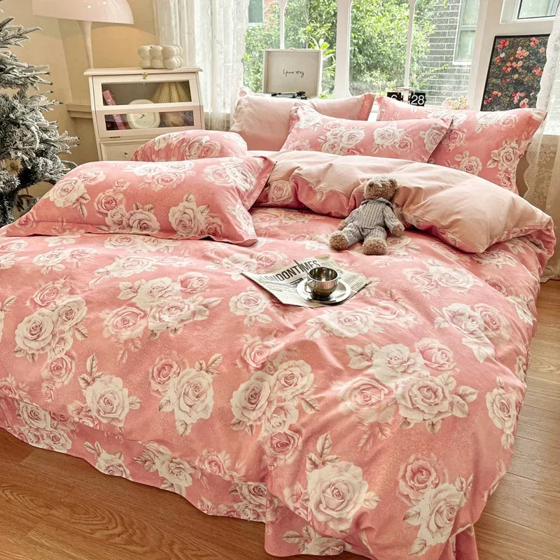 Afralia™ Sanded Cotton Bedding Set King Queen RU Size Duvet Cover Sets, Premium Quality
